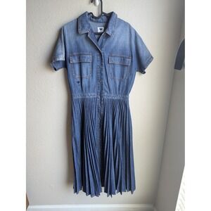 Christian Dior pleated denim midi shirt dress size‎ US 8 blue button front $4900